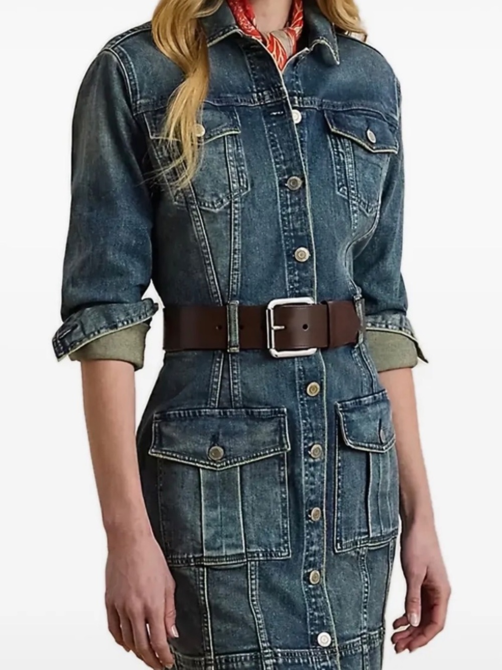 Lauren RALPH LAUREN Button Fastening DENIM Mini DRESS Size 16 US / 190-112C New